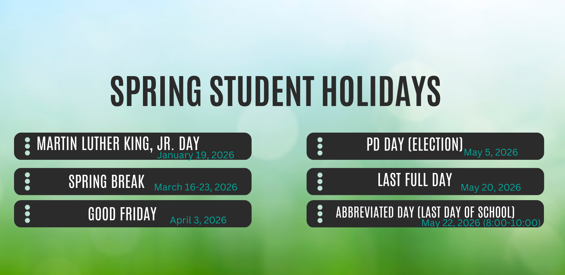 Spring Student Holidays