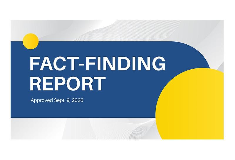 Graphic design featuring a title 'Fact-Finding Report' with a yellow circle.