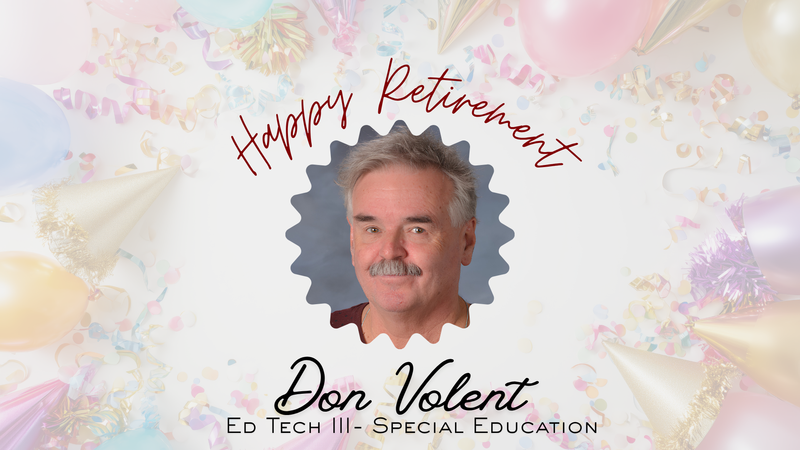 celebratory picture of Don volent with balloons and confetti surrounding his head
