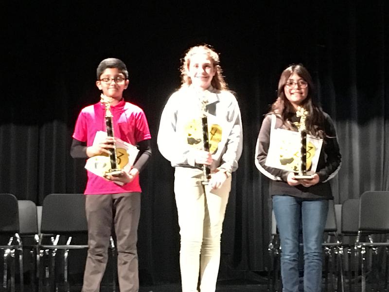Top three District Spelling Bee contestants