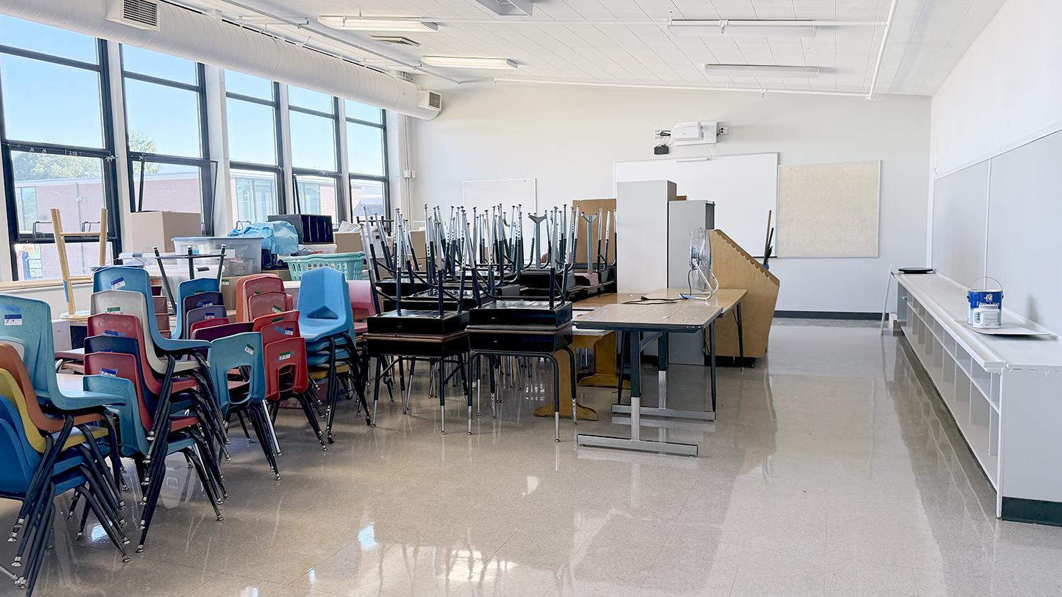 furniture moved into a classroom