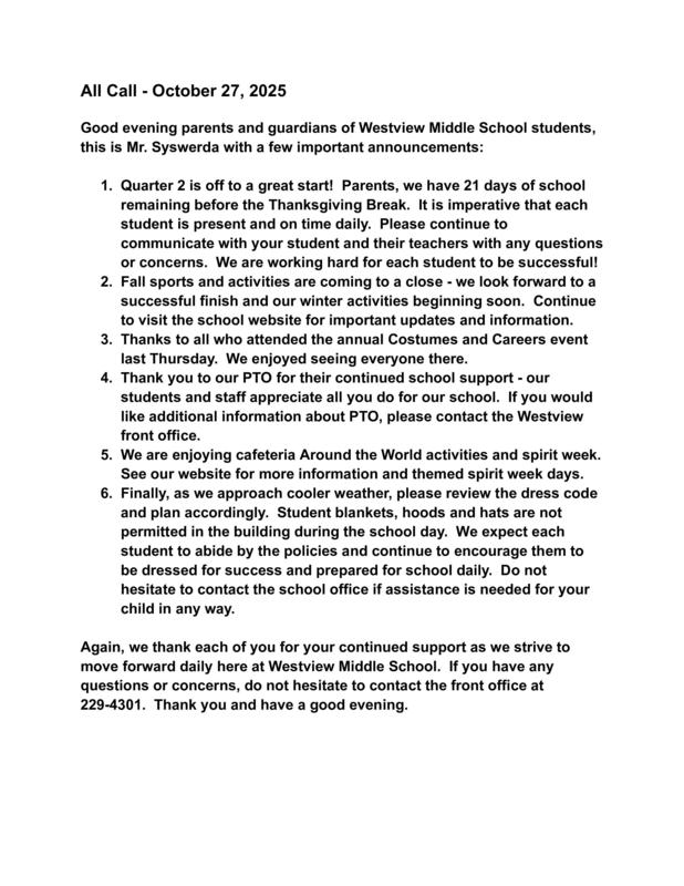 All Call for Oct. 27, 2025