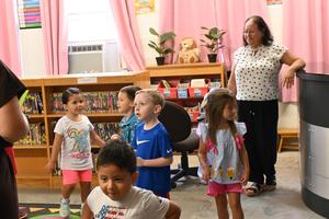 PreK students learning the campus.
