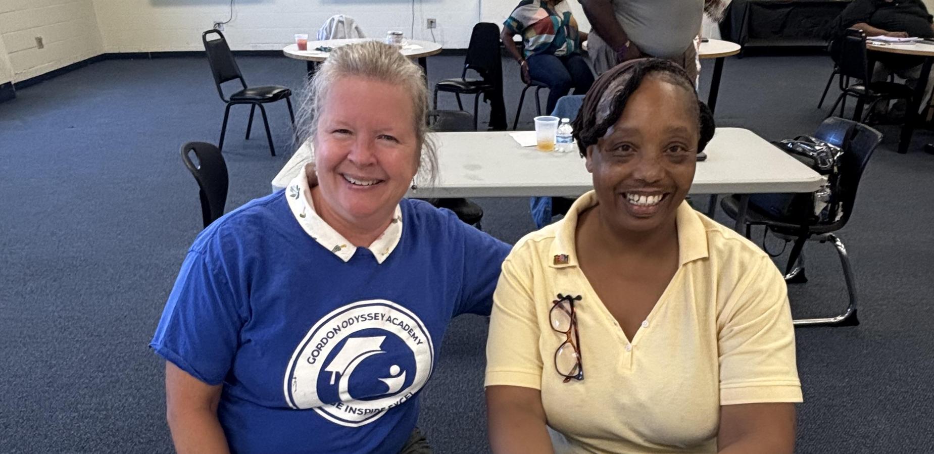 Mrs. Schofield and Mrs. Davis on 1st Day of staff return