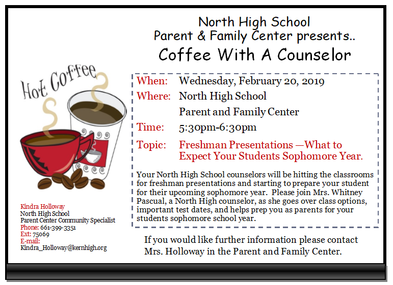 Wednesday, February 20th Coffee With A Counselor-Freshman Presentations Thumbnail Image