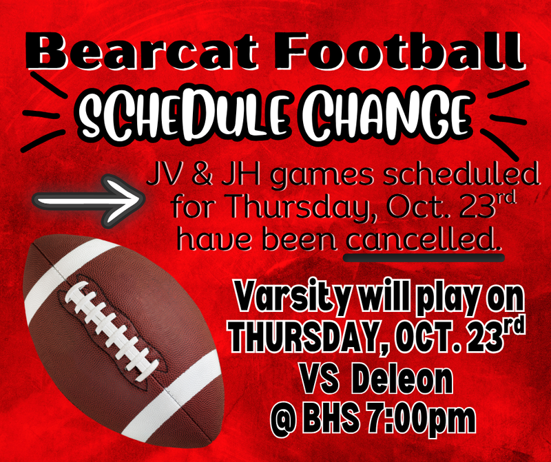 OCT. 23rd Football Schedule Change