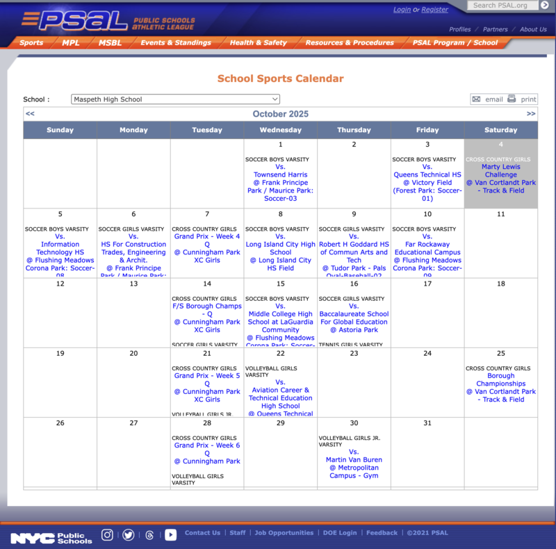 School Sports Calendar