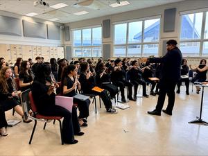 Vocal and band students at practice