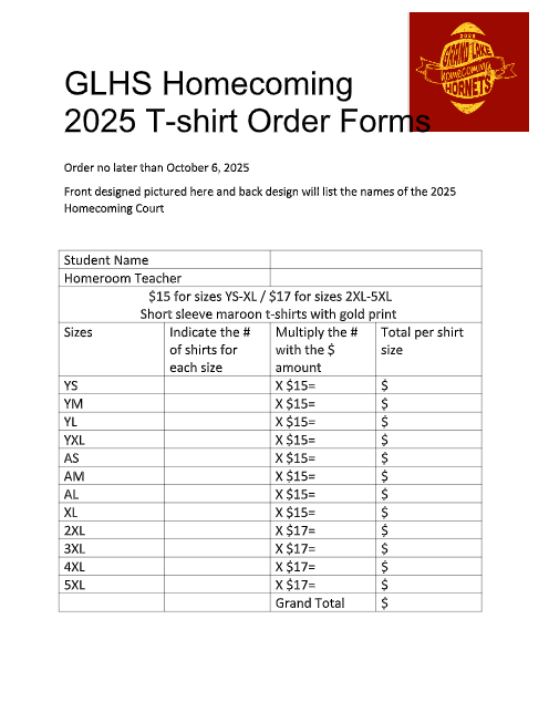 2025 HoCo shirt order form