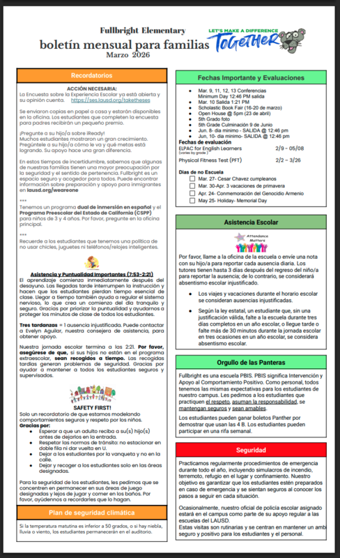 Escuela Primaria Fullbright Boletín Mensual Para Familias Featured Photo