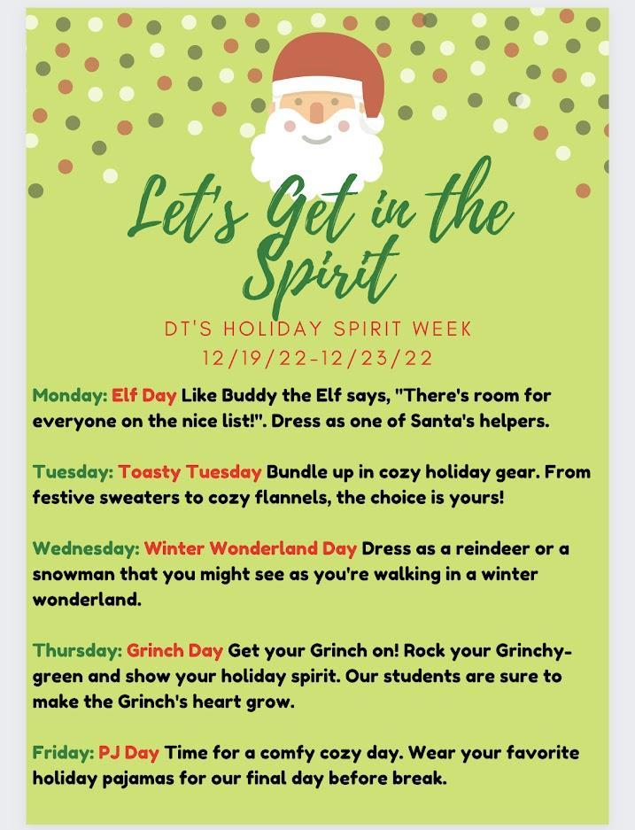 DT's Holiday Spirit Week  | Dennis Township School District
