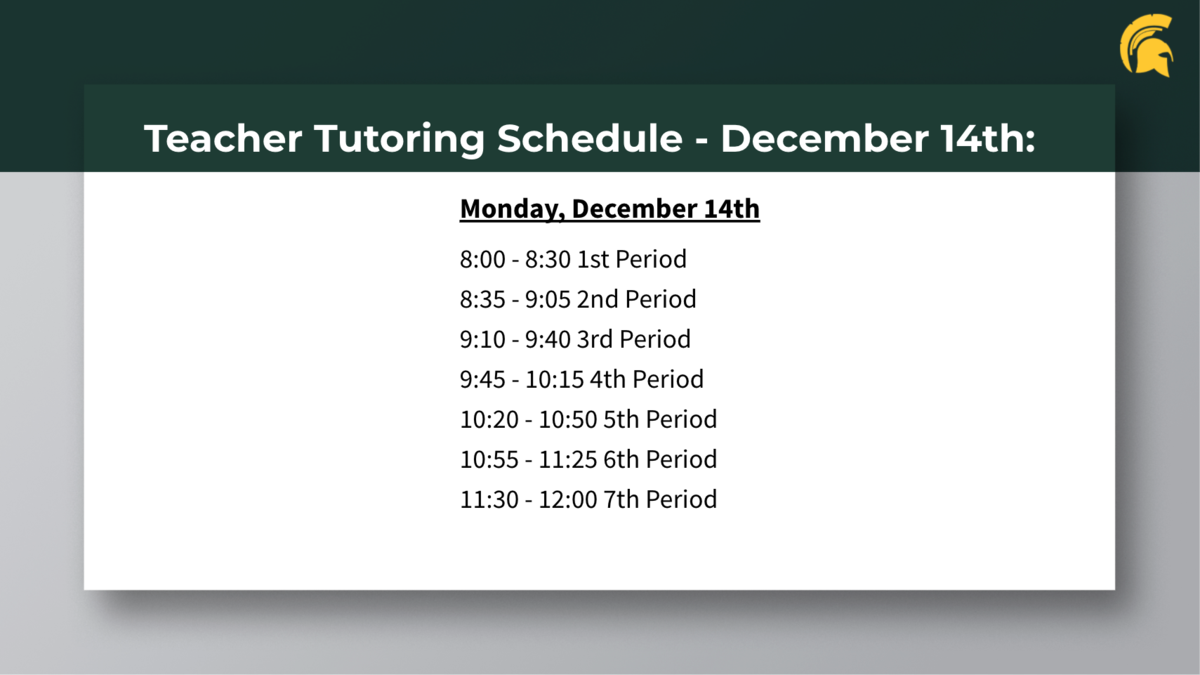 Teacher Tutoring on December 14 Schedule