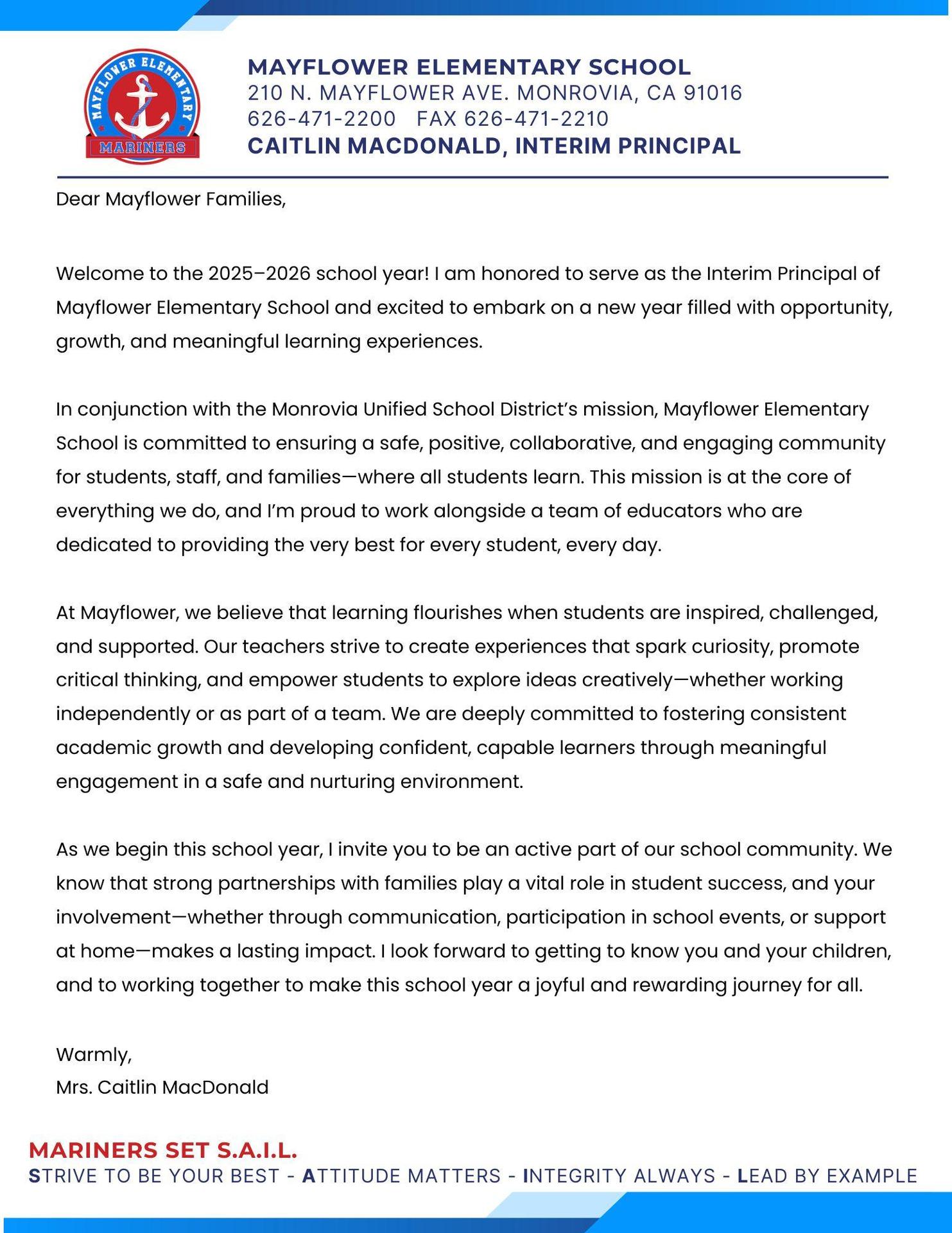 Welcome letter 2025-26
