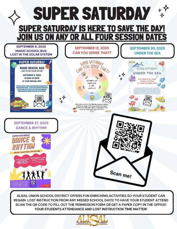 Flier with Super Saturday dates in English
