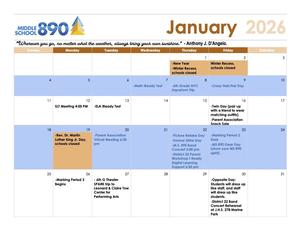 Front View Picture of the January 2026 School Calendar