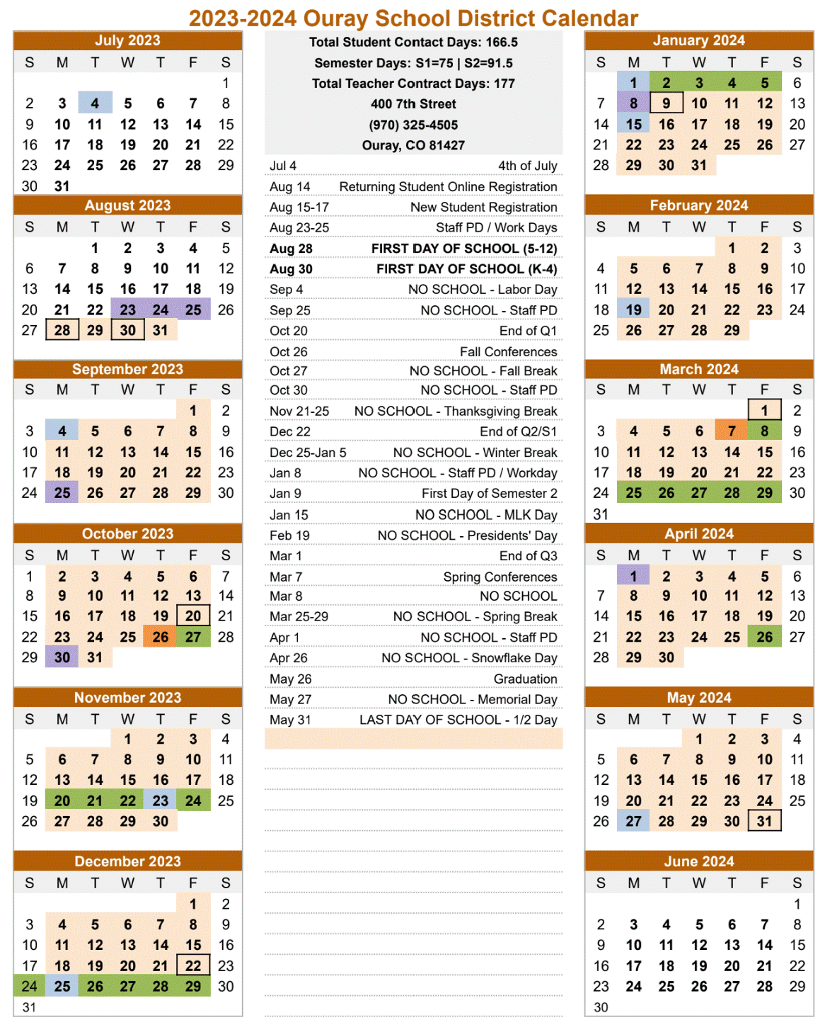 ATTENTION Elementary Parents School Calendar Updated Ouray School