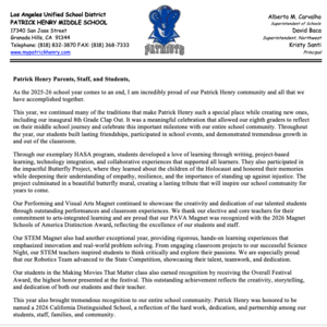 Principal Letter