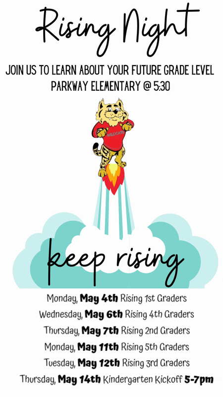 wildcat mascot blasting off into the air with dates for rising nights listed