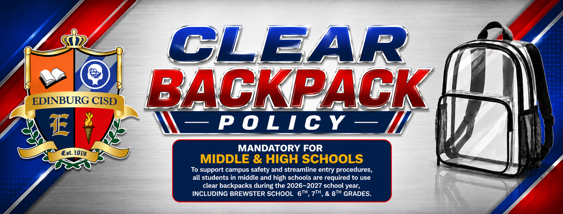 2026-2027 Clear Backpack Policy