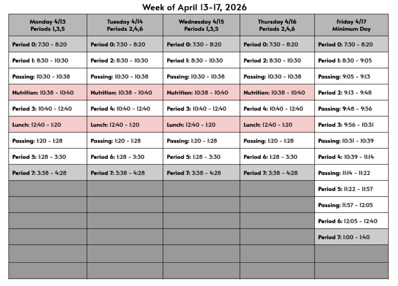 Weekly Schedule for April 13-17