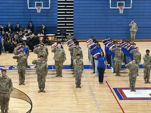 Cadets in formation during pass-in-review ceremony