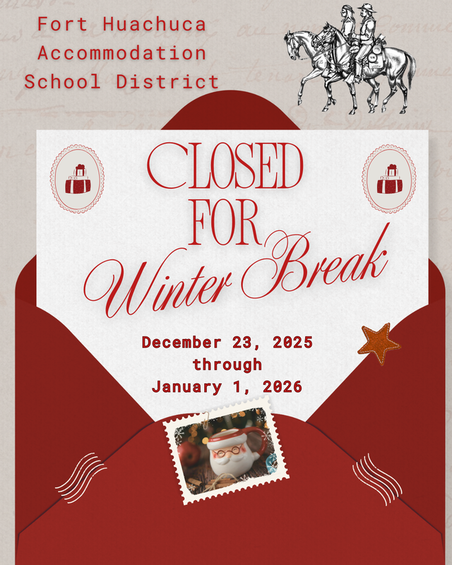 Closed for winter break sign on a red Christmas card