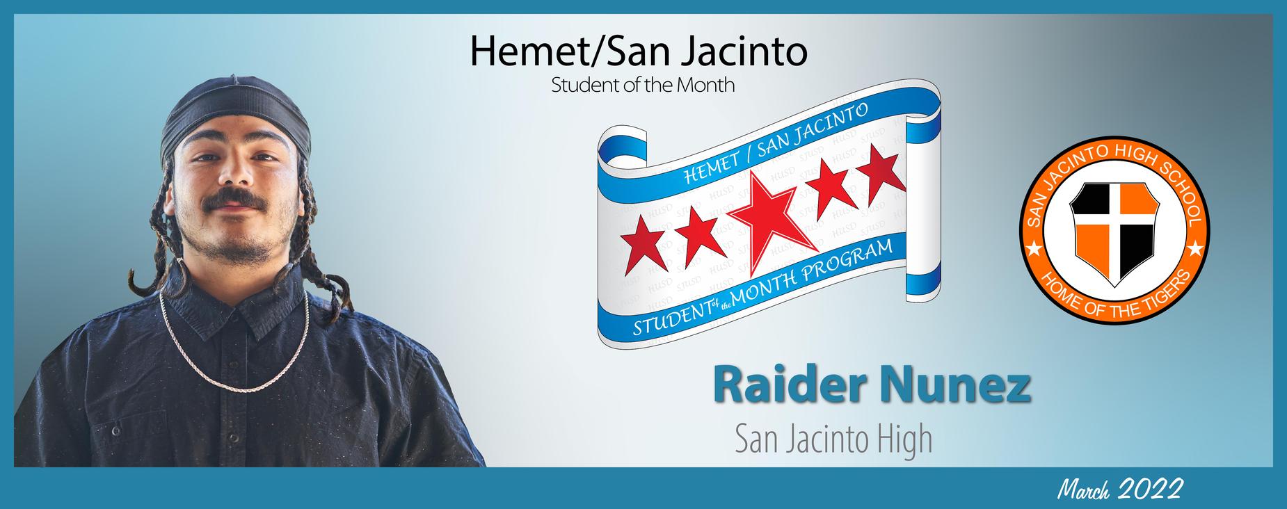 Raider Nunez March student of the month for San Jacinto High