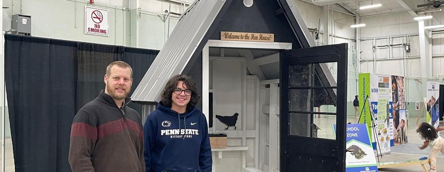 Under the direction of Technology Education Teacher, John Royer, students in his Drafting and Design, Construction Hand and Power Tools, and Construction Trades classes constructed this Chicken Coop. It was at the York Builders Association Home & Garden Show on February 11-13, 2022.