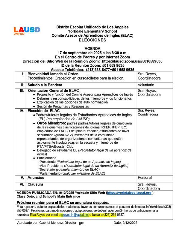 Spanish ELAC Agenda