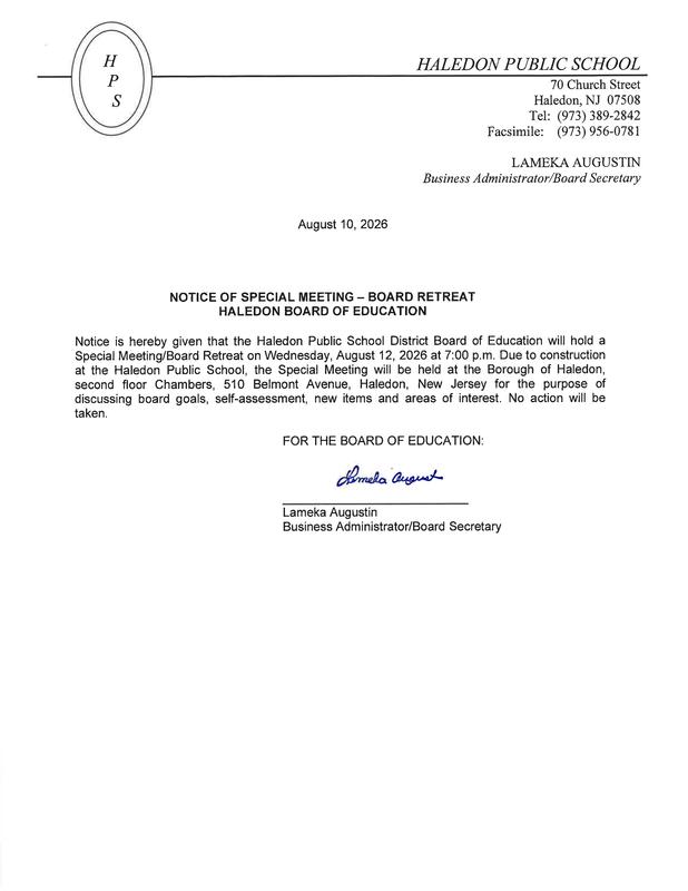 Legal Notice - Notice of Special Meeting - Board Retreat