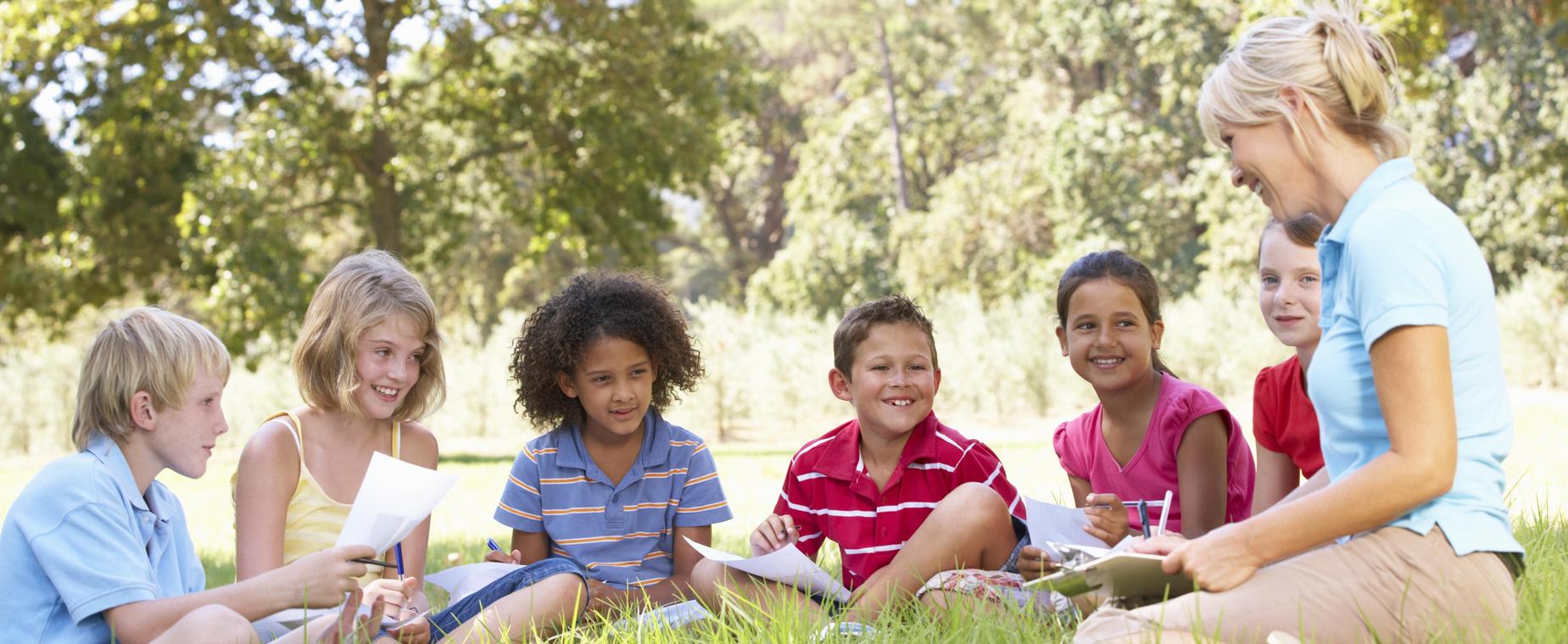 Students outside reading