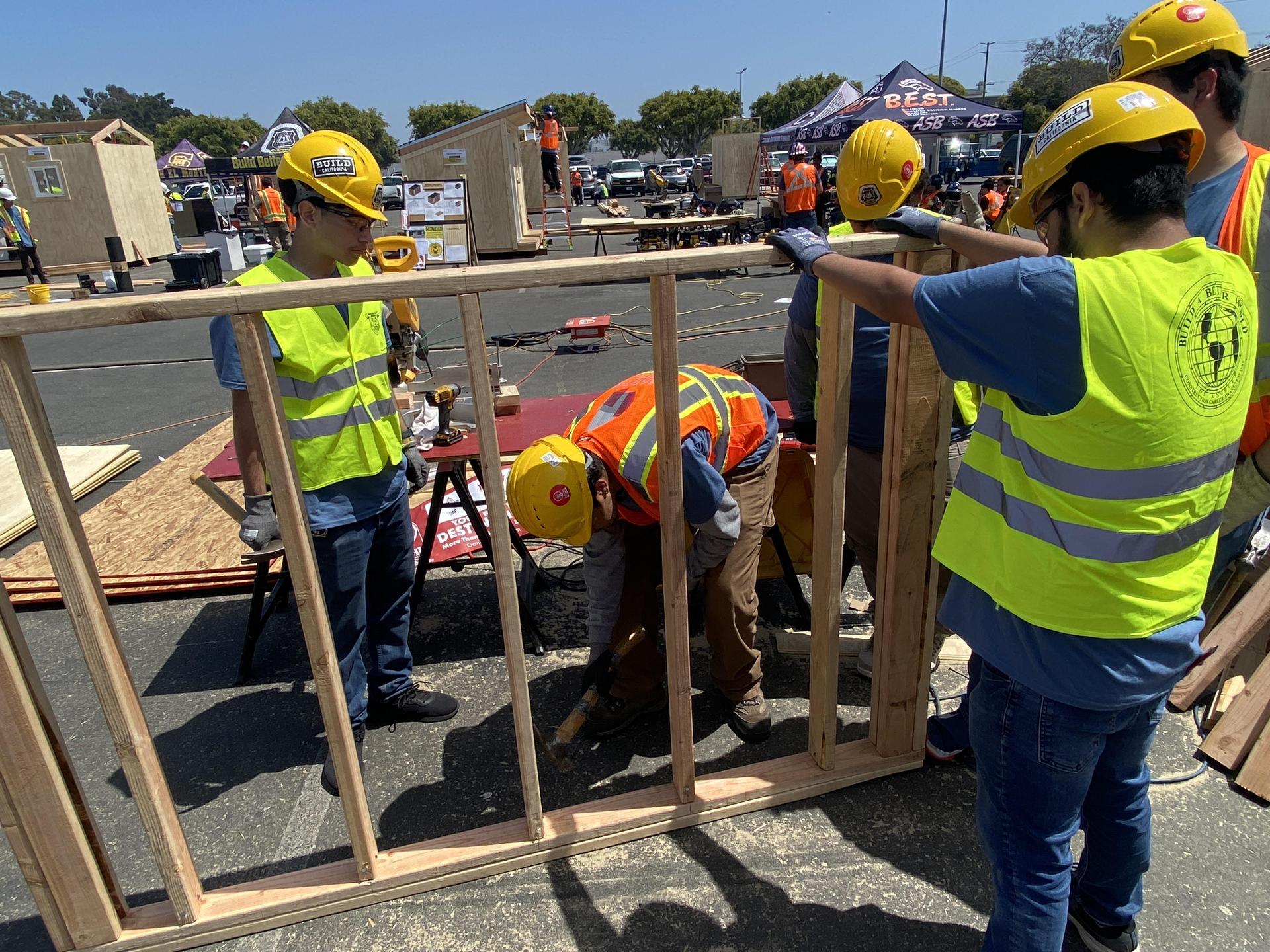 Students building shed