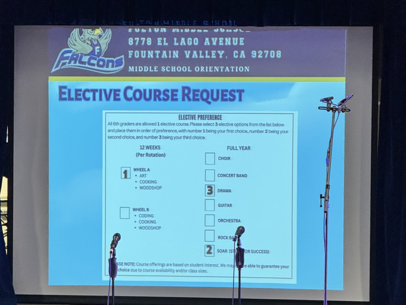 Slide of Elective Course Request from Middle School Orientation