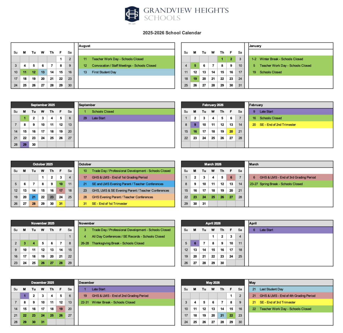 25-26 school calendar graphic