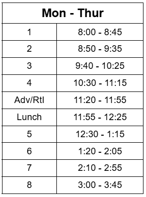 A New Bell Schedule for the 26-27 School Year