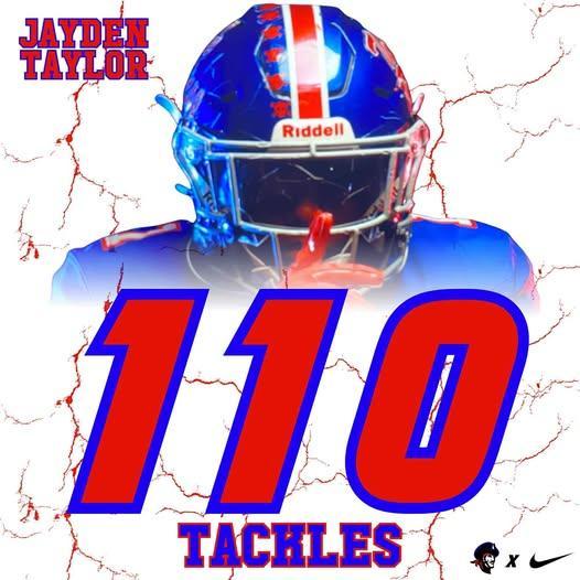 Congratulations to Jayden Taylor for going over 100 tackles on the year in Friday night's playoff victory against South Pike!