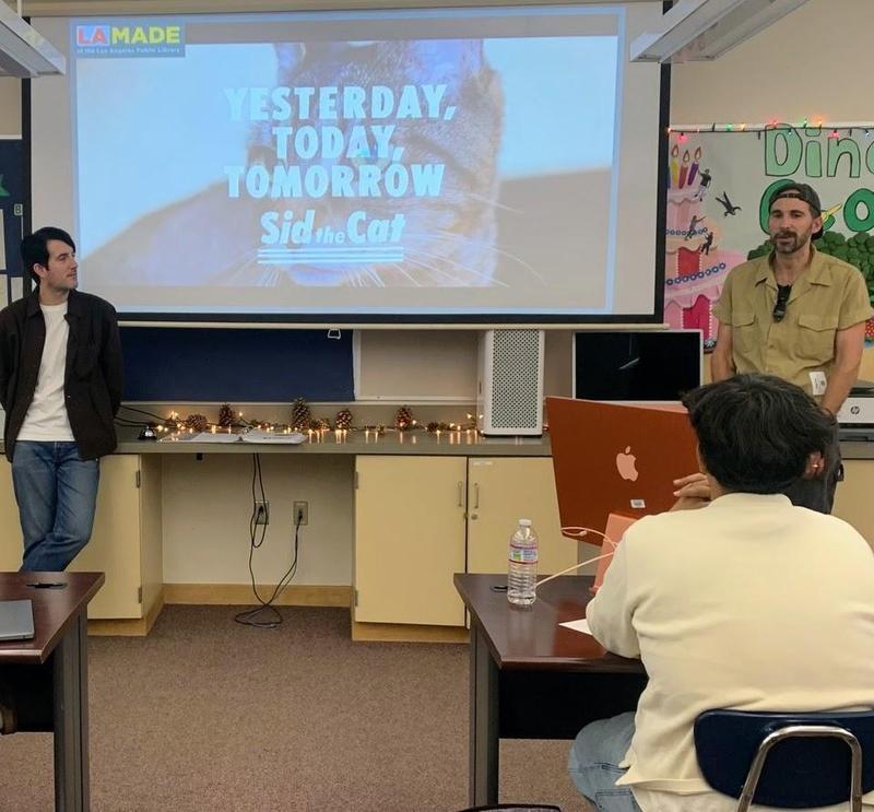 Sid the Cat entrepreneurs Kyle Wilkerson (left) and Brandon Gonzalez (right) present to the SPHS Entrepreneurship class. (Photo Courtesy of Janna Conner)