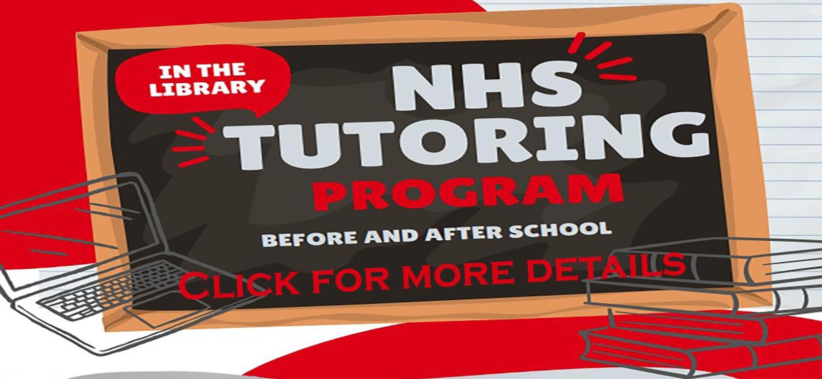 A chalkboard announcement for NHS tutoring program details in the library.