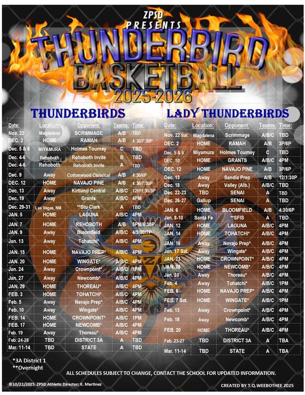2025-2026 Thunderbirds Basketball Schedule