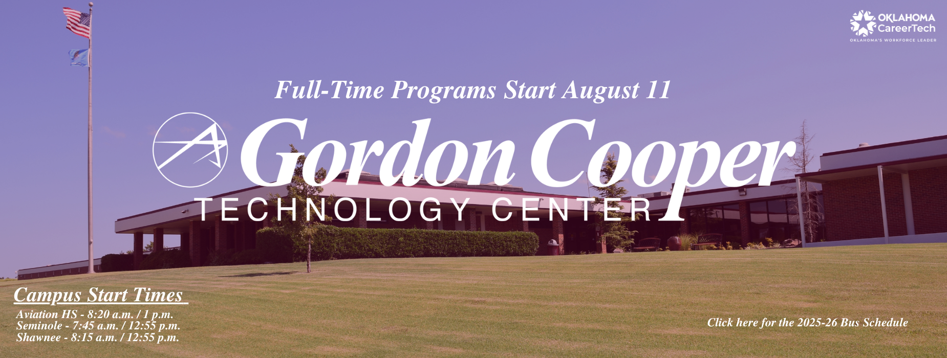 Gordon Cooper Technology Center announcement for full-time programs starting August 11.