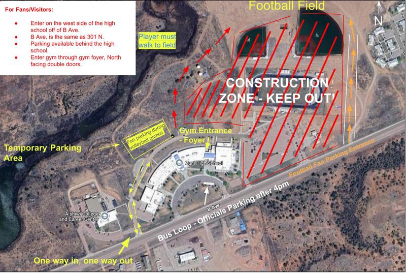 Map for all home volleyball games at Zuni High School