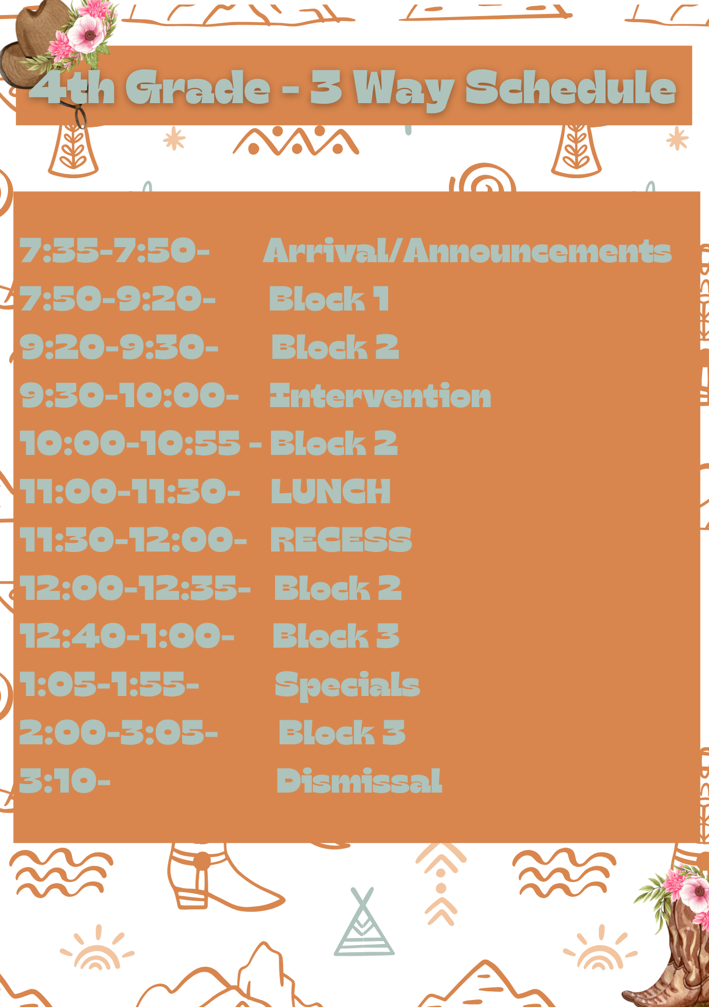 4th Grade 3-Way Schedule