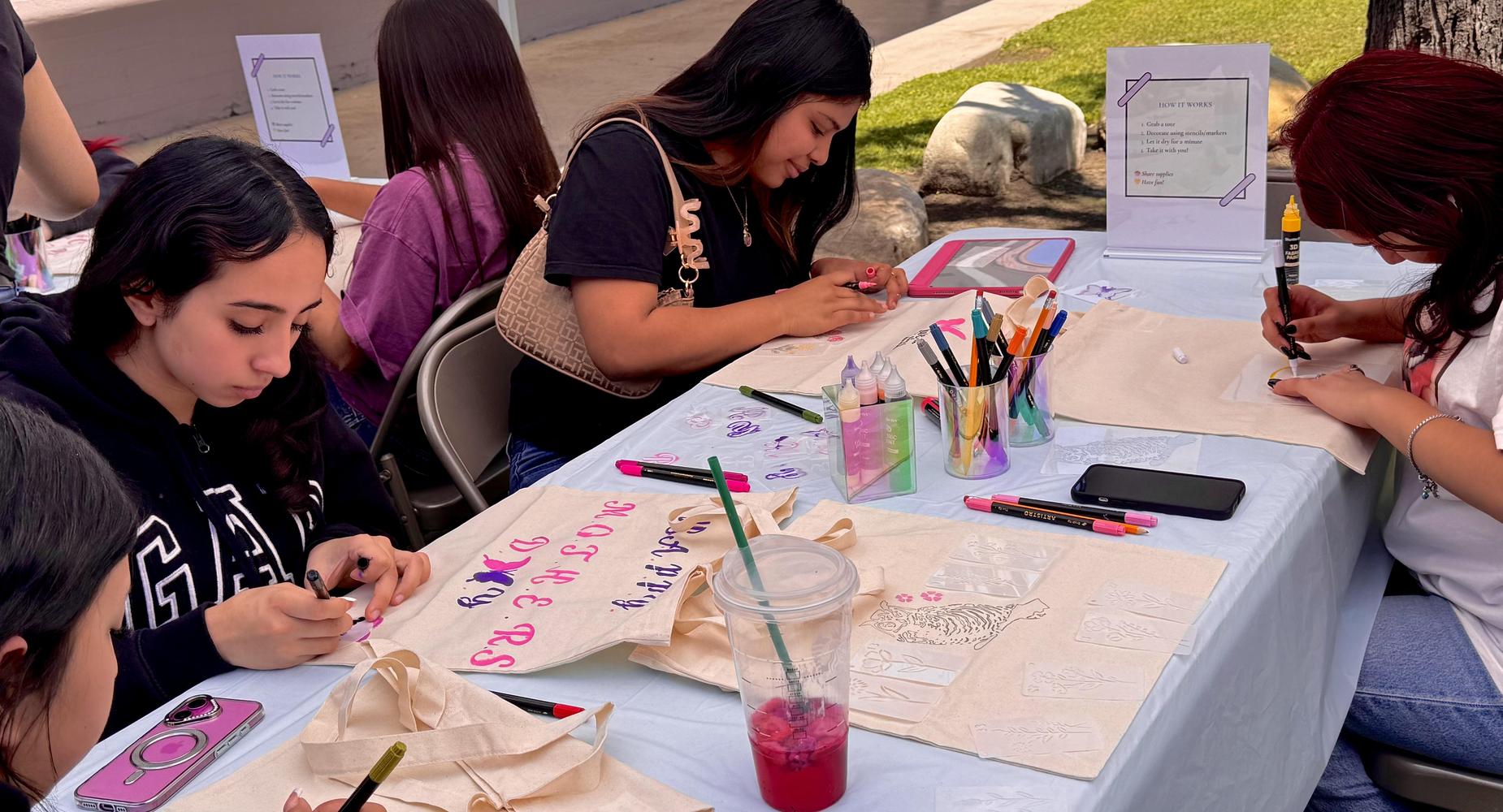 Students creating totes.