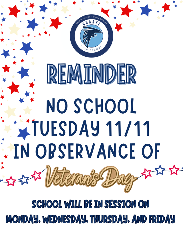 Reminder for parents, no school due to Veterans Day