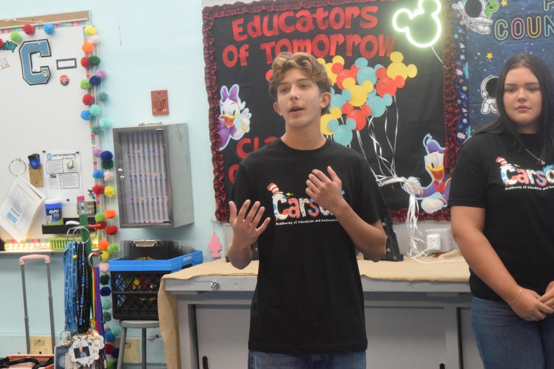 Carson student making a presentation.