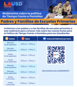 Webinarios sobre la política de Tiempo Frente a Pantallas