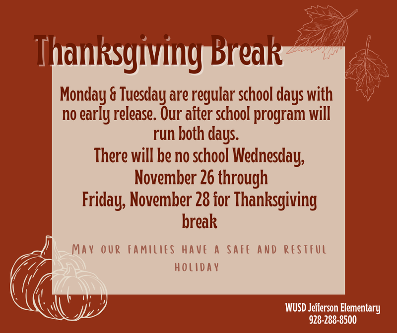No school Wed-Fri for Thanksgiving Break