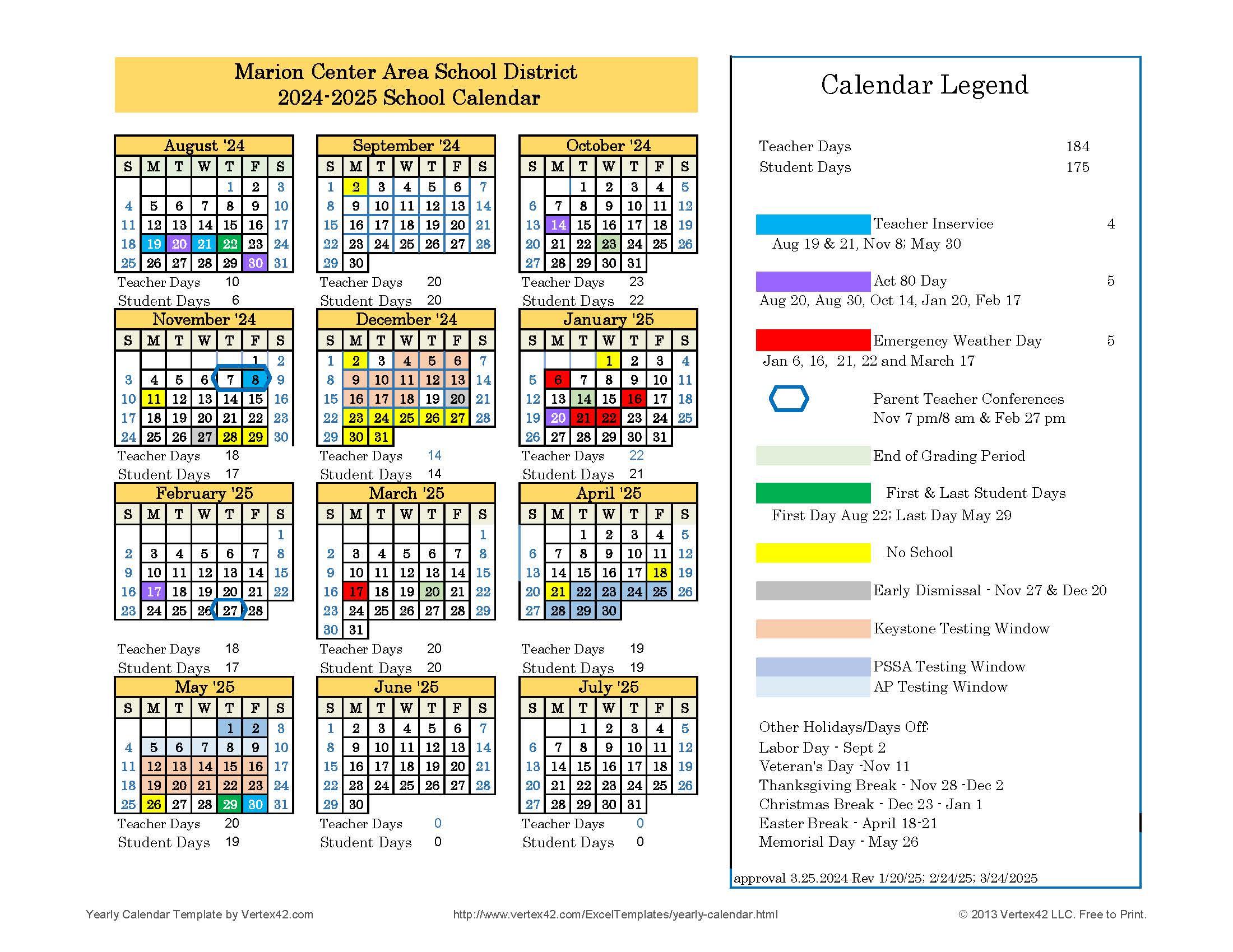 School Calendar 2024 2025 About Us Marion Center Area School District