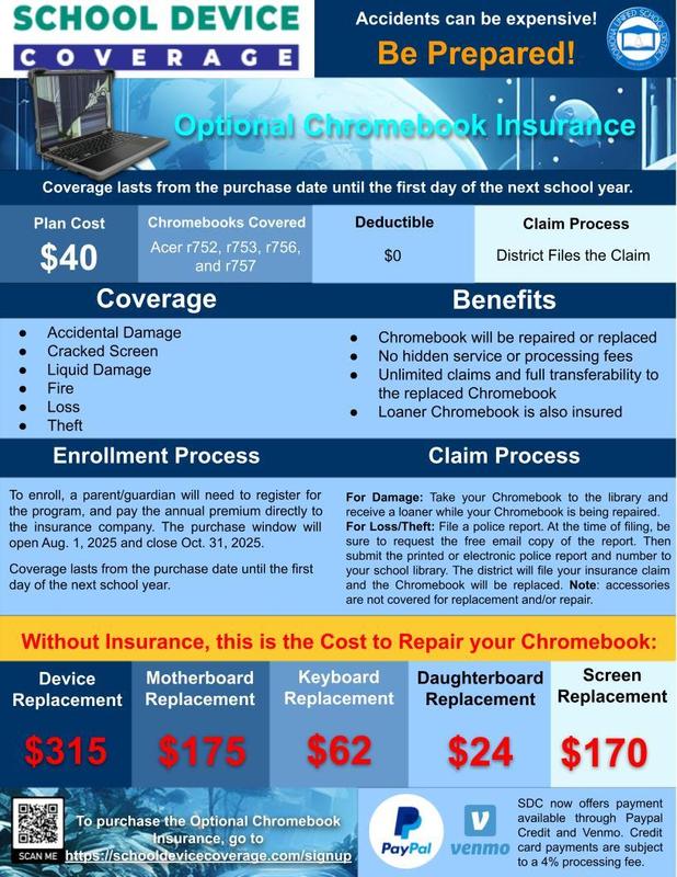 Student Chromebook insurance deadline / Fecha límite para el seguro de Chromebooks para estudiantes