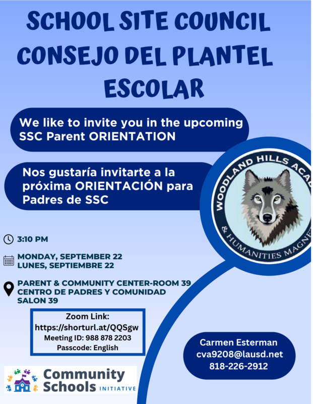School Site Council Parent Orientation - Monday, September 22 -3:10 PM Featured Photo